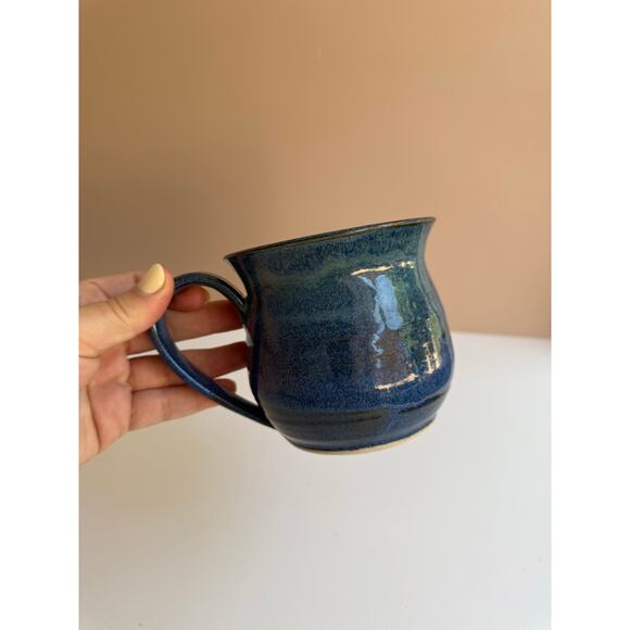 Studio Pottery Blue Glazed Mug Hand Thrown Coffee Cup Fish Motif Fisherman Gift - Picture 3 of 11